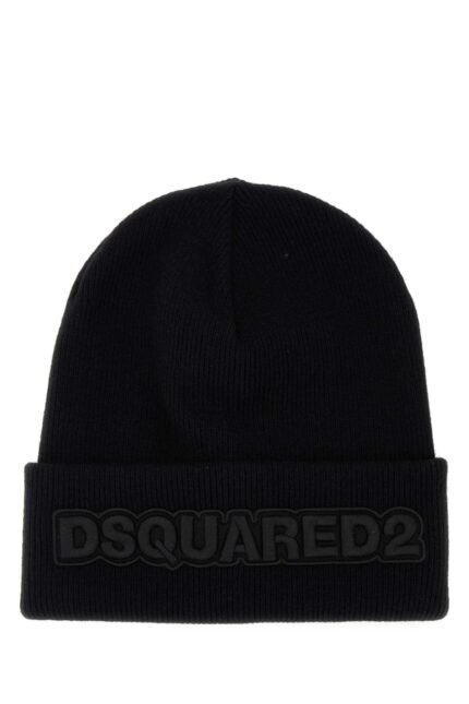 Black wool beanie hat