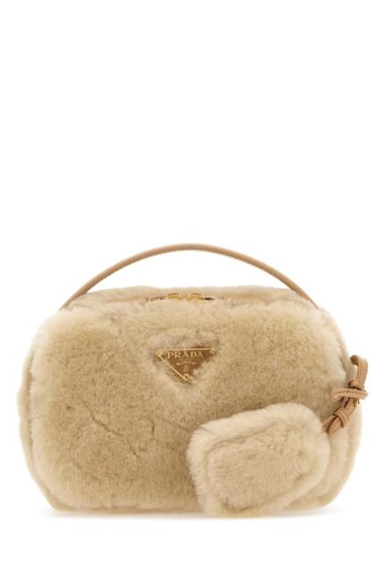 Sand shearling crossbody bag