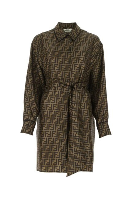 Printed satin shirt dress