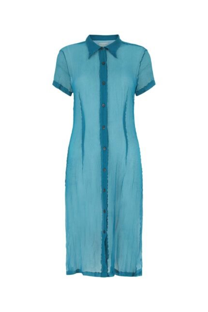 Teal green crepe shirt dress
