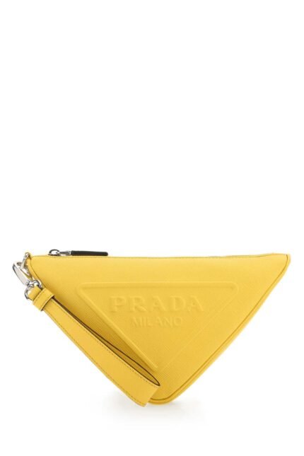 Yellow leather Triangle clutch