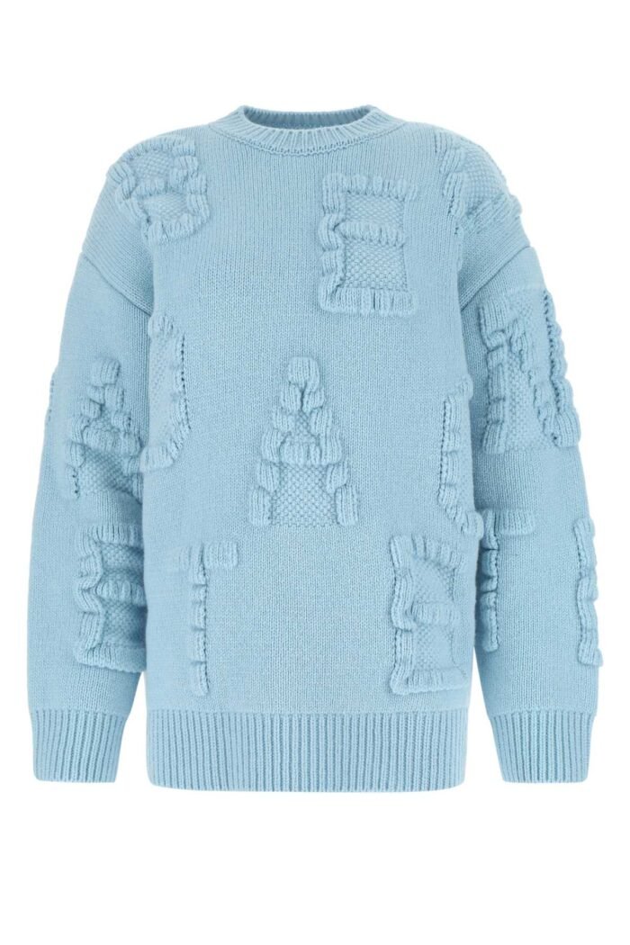 Light blue stretch wool blend Shetland Alphabet oversize sweater - Image 1