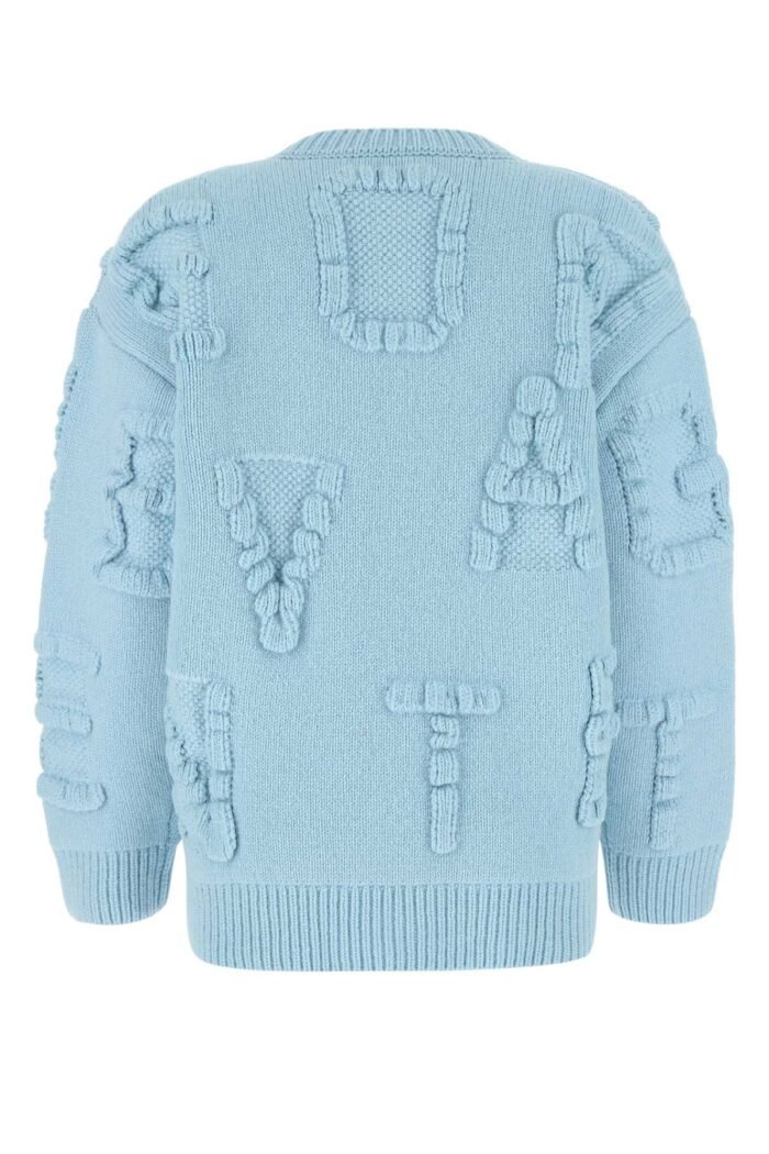 Light blue stretch wool blend Shetland Alphabet oversize sweater - Image 2