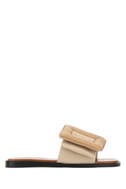 Two-tone leather Puffy slippers