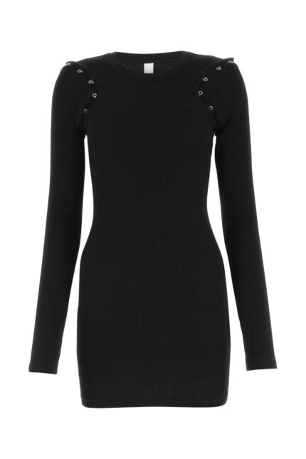 Black stretch cotton mini dress