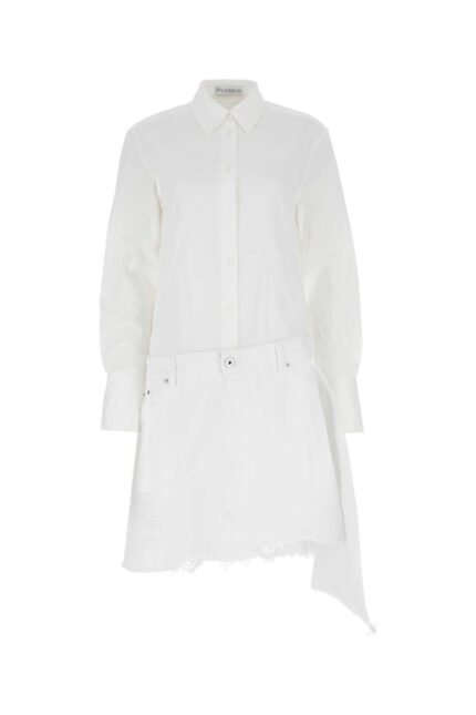 White poplin and denim dress