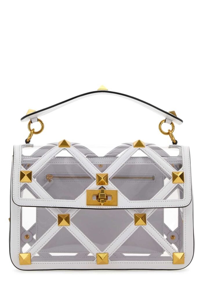 White polymeric material and leather large Roman Stud handbag - Image 1