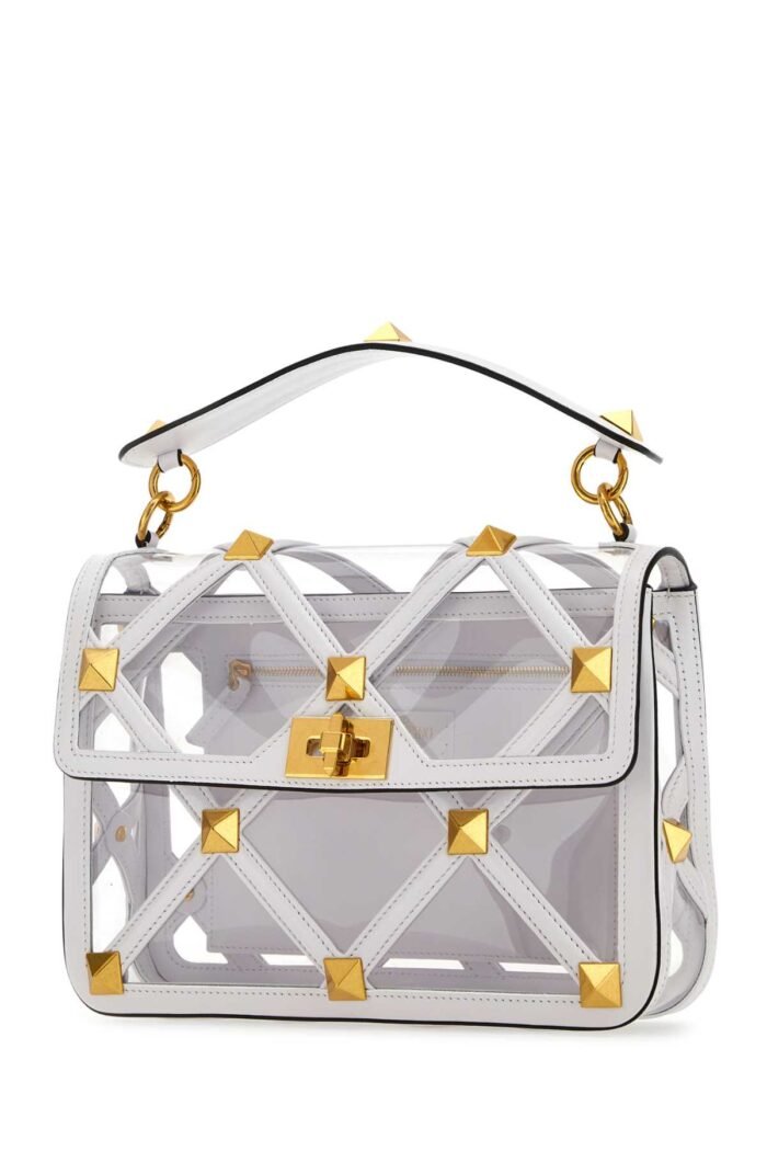 White polymeric material and leather large Roman Stud handbag - Image 2