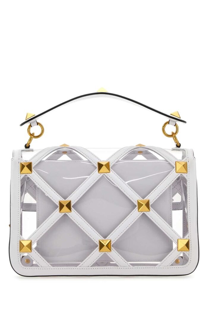 White polymeric material and leather large Roman Stud handbag - Image 3