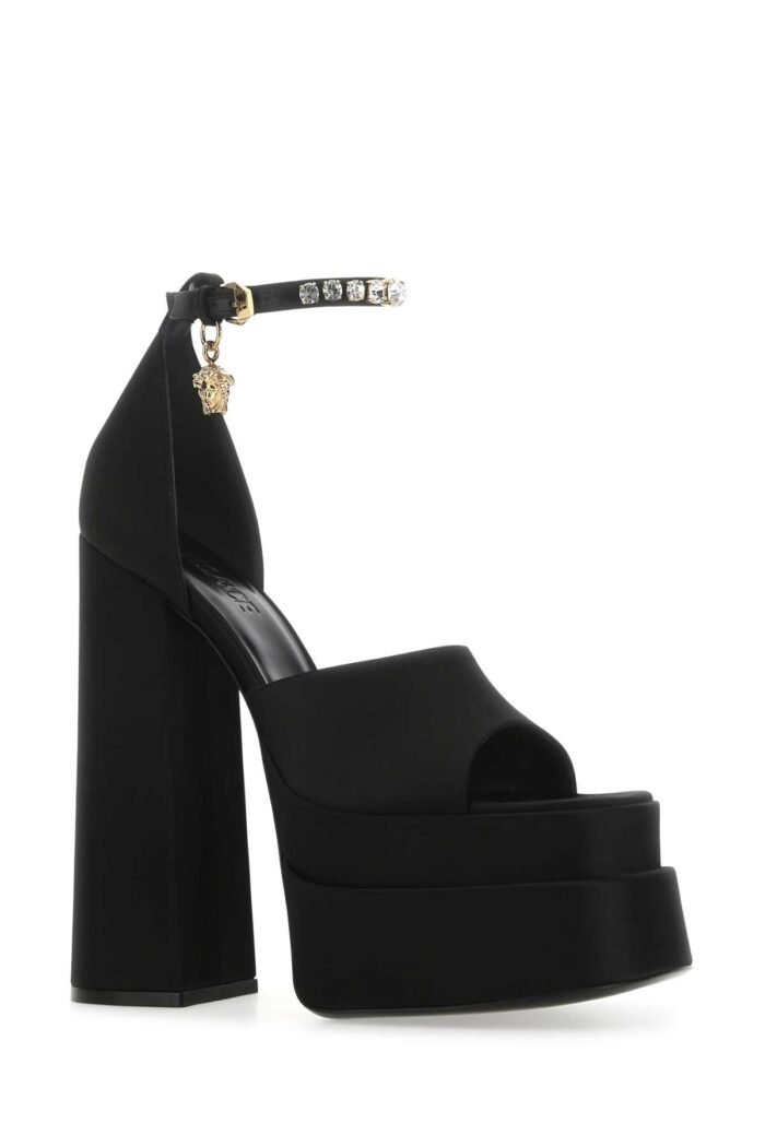 Black satin Medusa Aevitas sandals - Image 2
