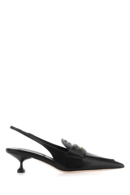 Black leather pumps