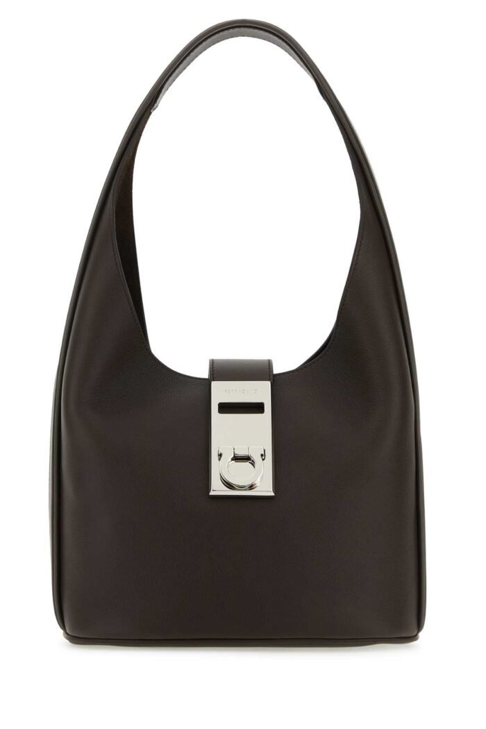 Dark brown leather medium Hobo handbag - Image 1
