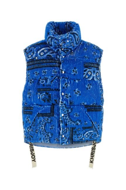 Printed corduroy oversize sleeveless down jacket