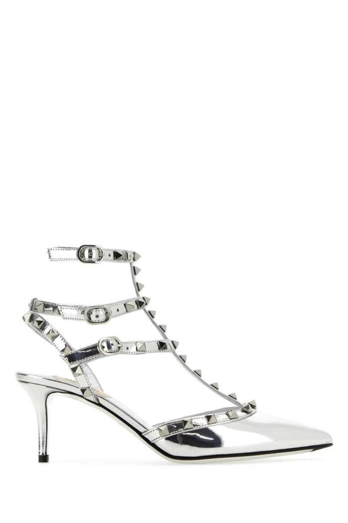 Silver leather Rockstud pumps - Image 1