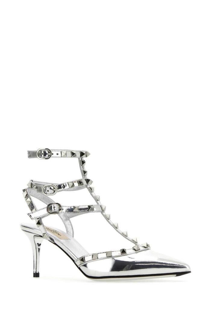 Silver leather Rockstud pumps - Image 2