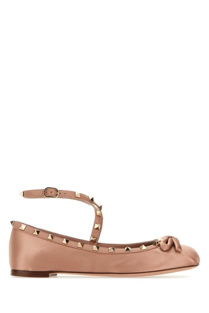Powder pink satin Rockstud ballerinas - Image 1