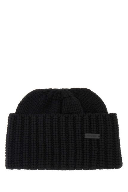 Black cashmere beanie hat