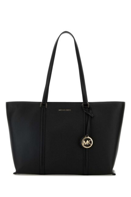 Black leather large Temple shopping bag