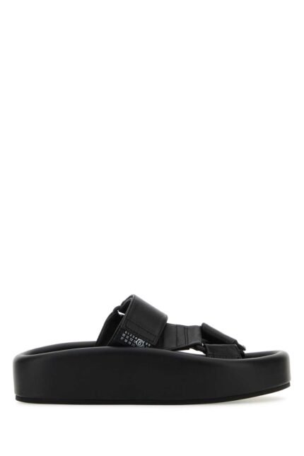 Black leather slippers
