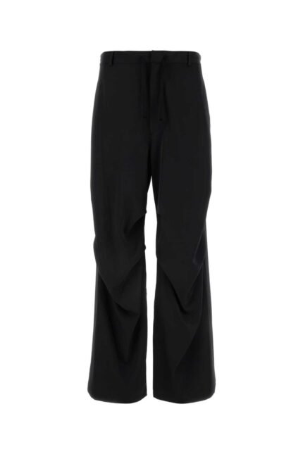 Black stretch polyester wide-leg pant