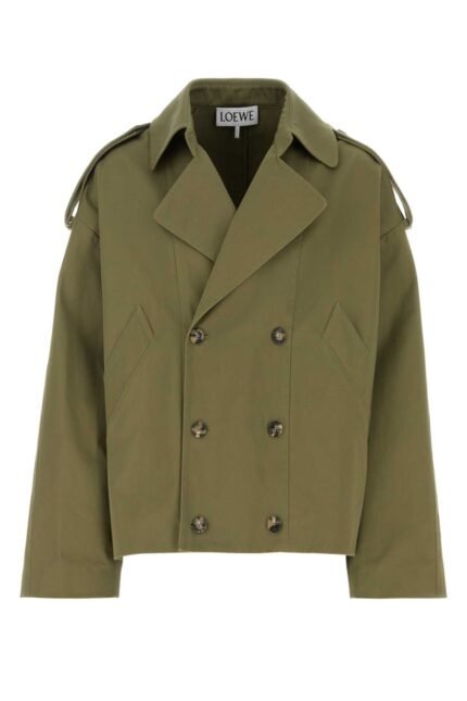 Green cotton trench coat