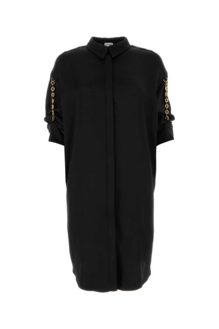 Black satin shirt dress