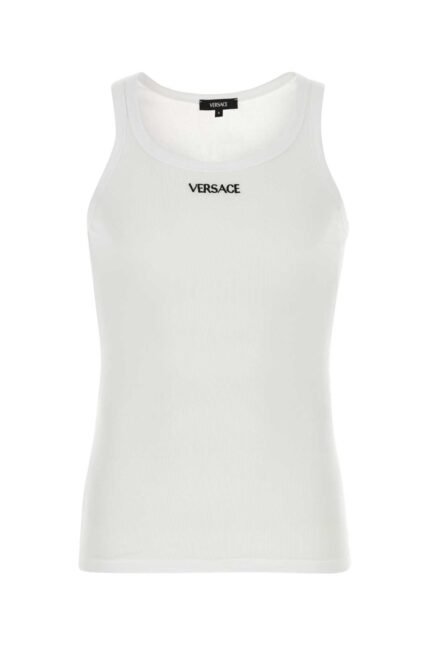 White stretch cotton tank top