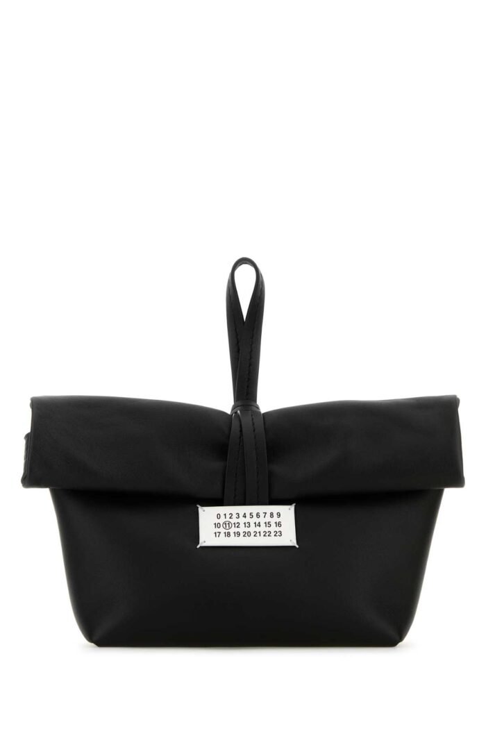 Black leather Paper Bag clutch - Image 1