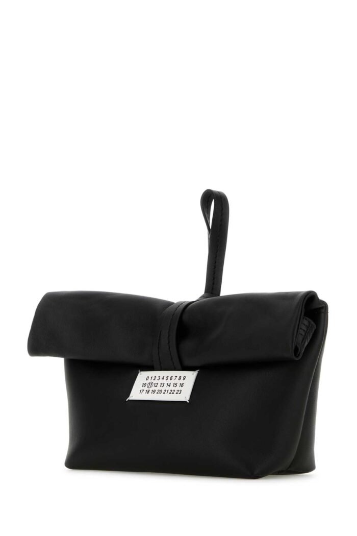 Black leather Paper Bag clutch - Image 2