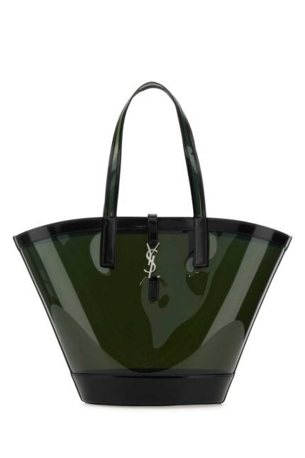 Two-tone vinyl and leather Panier shopping bag