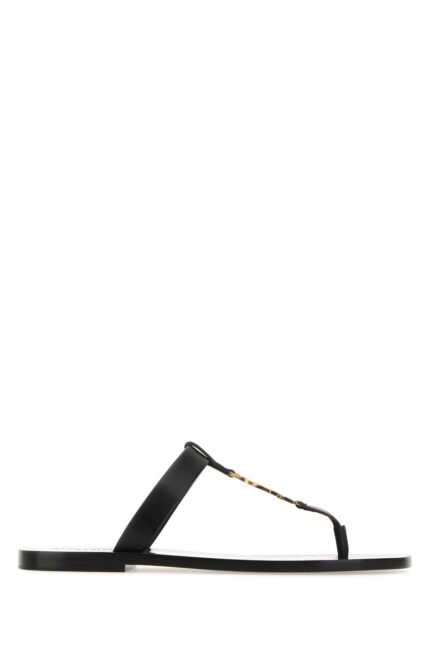 Black leather Cassandre thong slippers