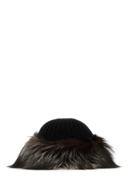 Black wool blend beanie hat