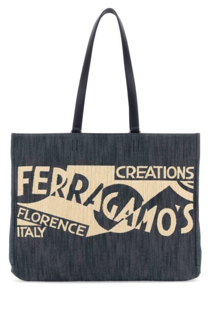 Blue denim large TT Sign shopping bag
