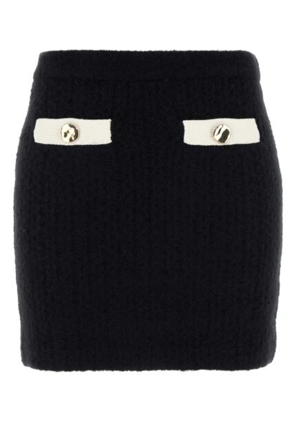 Black stretch alpaca blend mini skirt