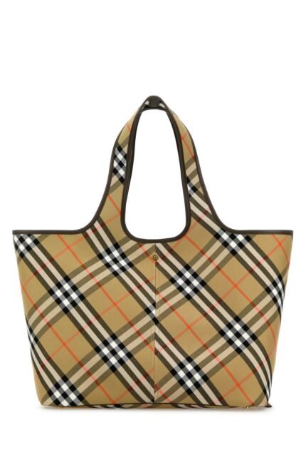 Embroidered canvas medium Check shopping bag