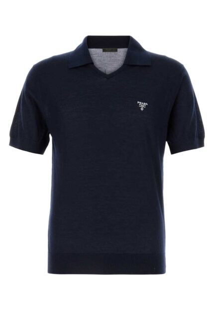 Midnight blue cashmere polo shirt