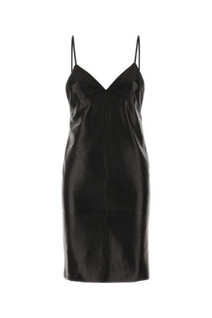 Black leather slip dress