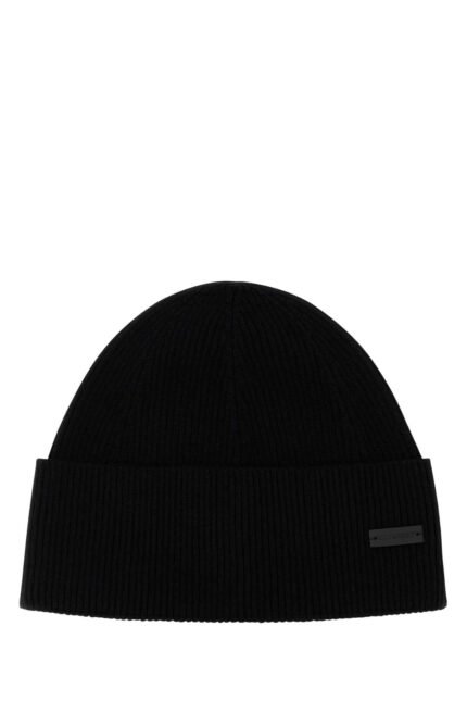 Black cashmere beanie hat