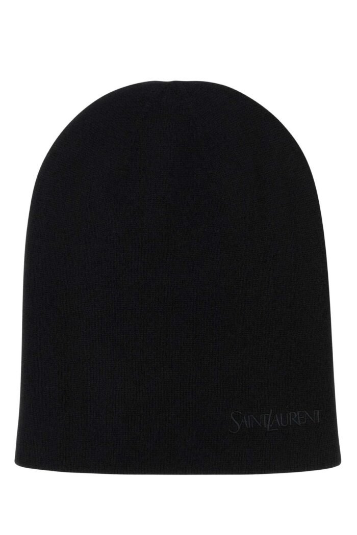 Black cashmere beanie hat - Image 1
