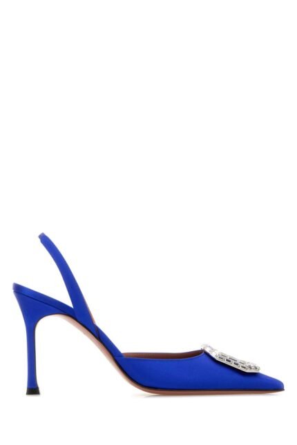 Electric blue satin Camelia pumps