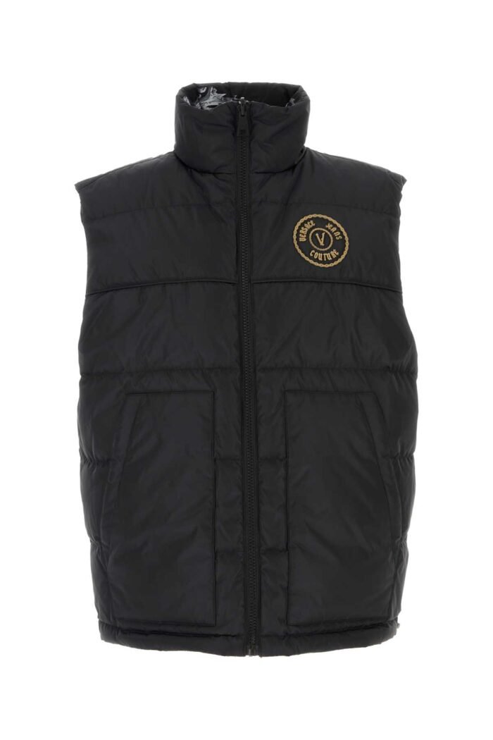 Black polyester reversible sleeveless down jacket - Image 1