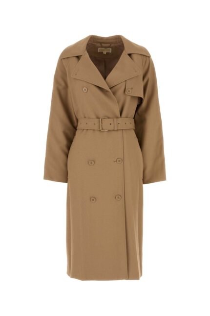 Camel polyester blend trench coat