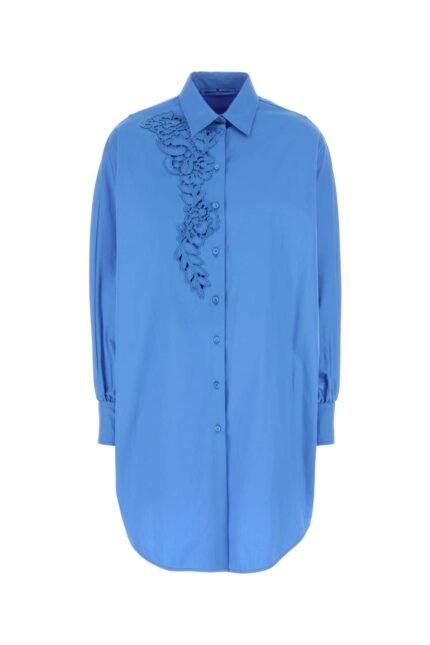 Cerulean blue poplin oversize shirt