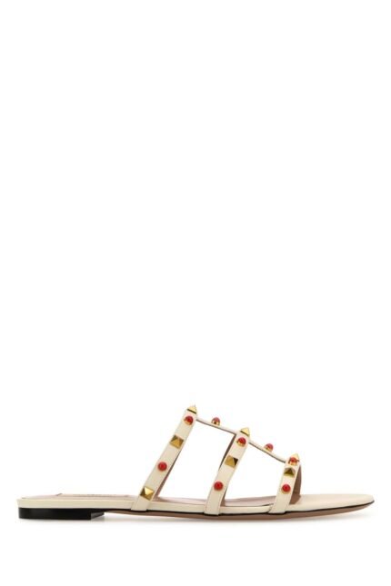 White leather Studs slippers