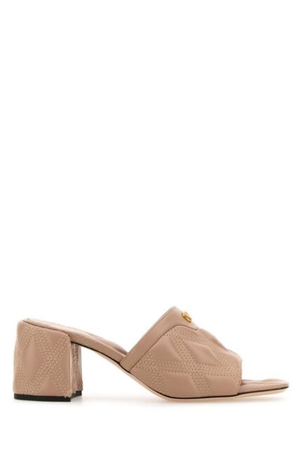 Powder pink leather Quiltie mules