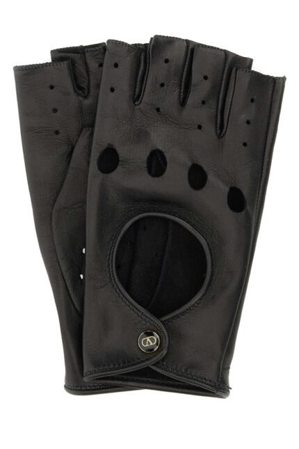 Black leather fingerless gloves