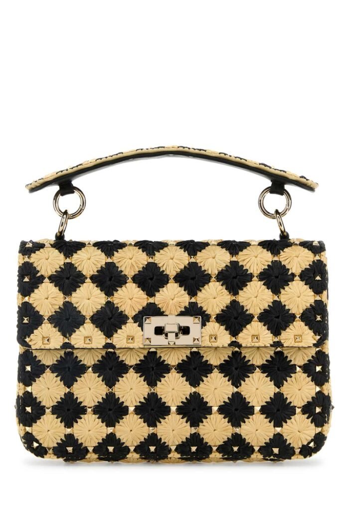 Two-tone raffia medium Rockstud Spike handbag - Image 1