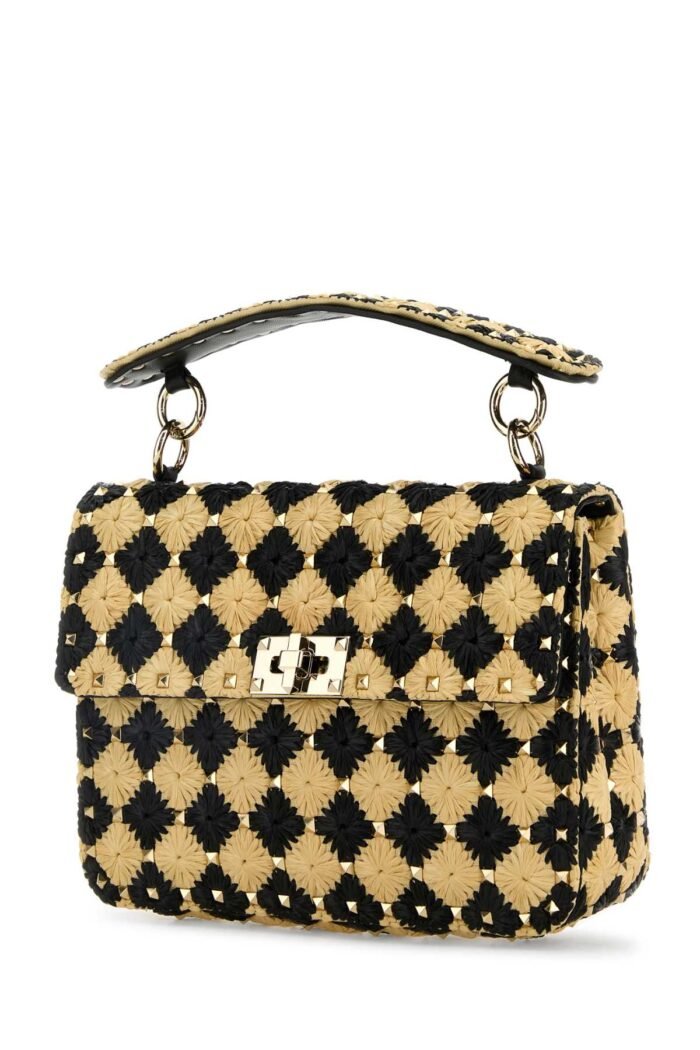 Two-tone raffia medium Rockstud Spike handbag - Image 2