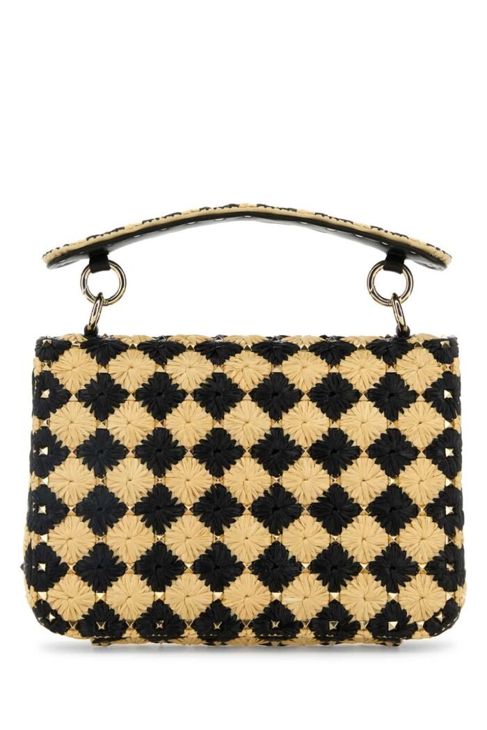 Two-tone raffia medium Rockstud Spike handbag - Image 3
