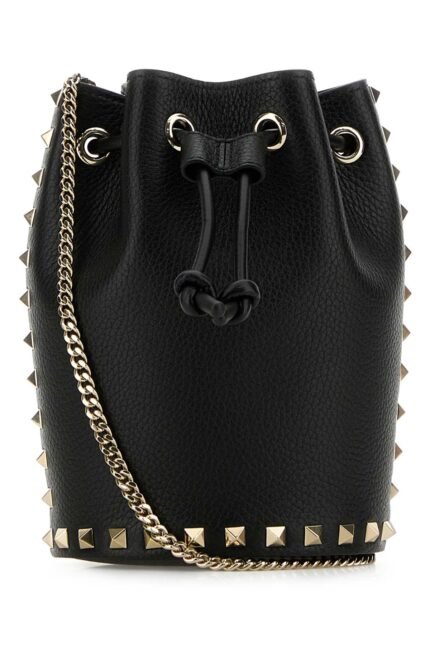 Black leather bucket bag